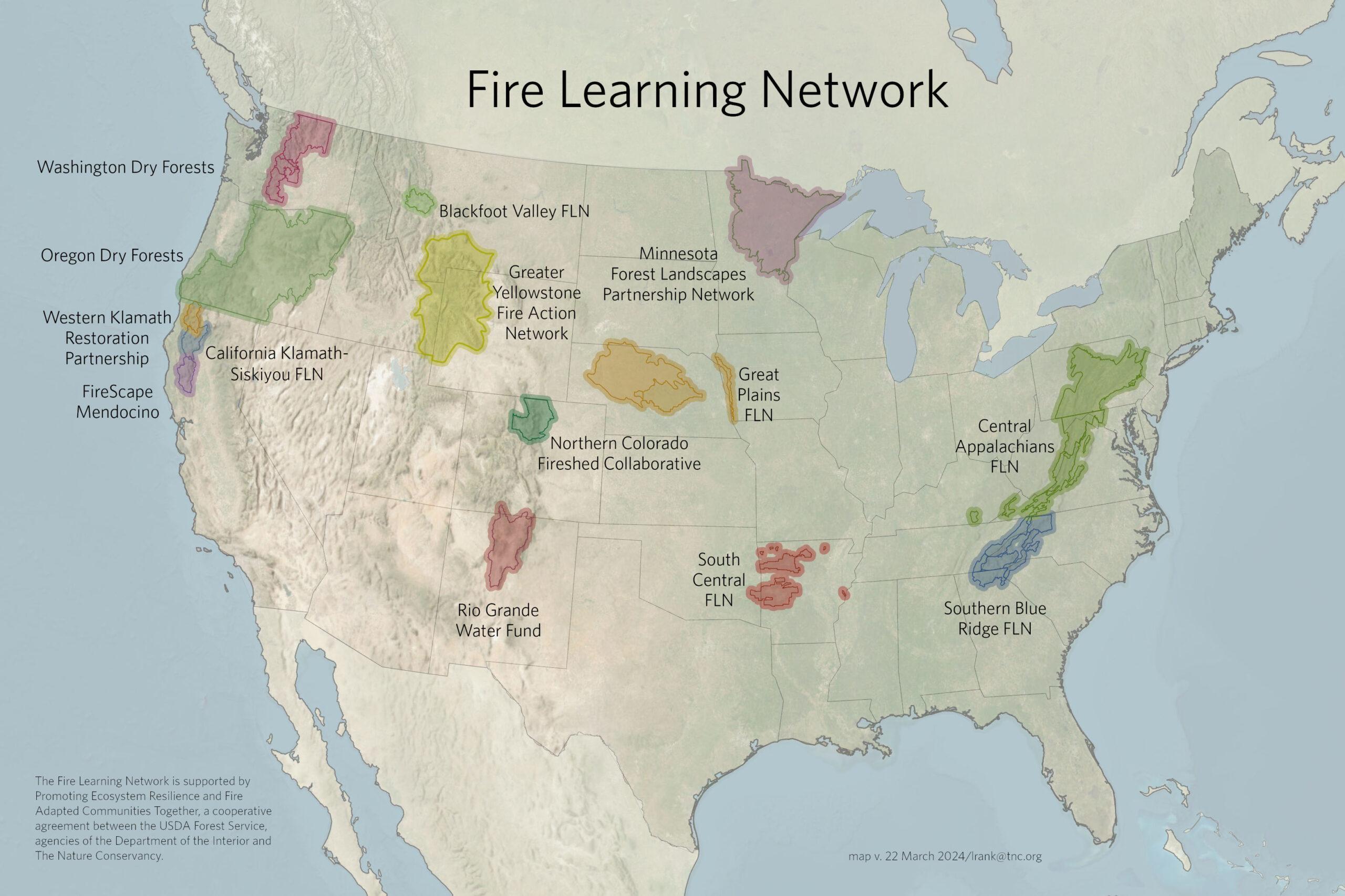 Map showing Fire Learning Network locations across the United States