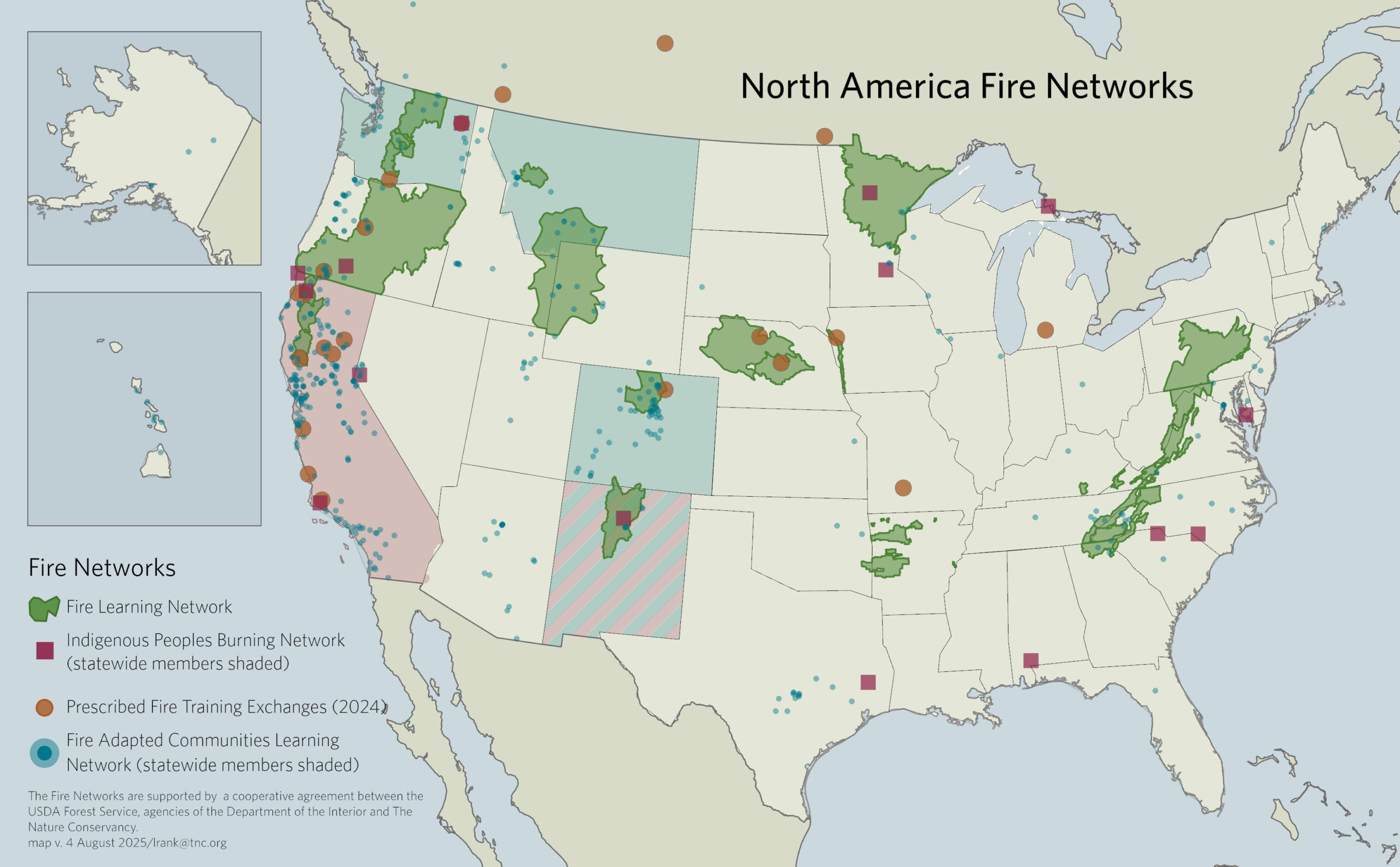 Map showing United States and the places in the US where the Fire Networks operate