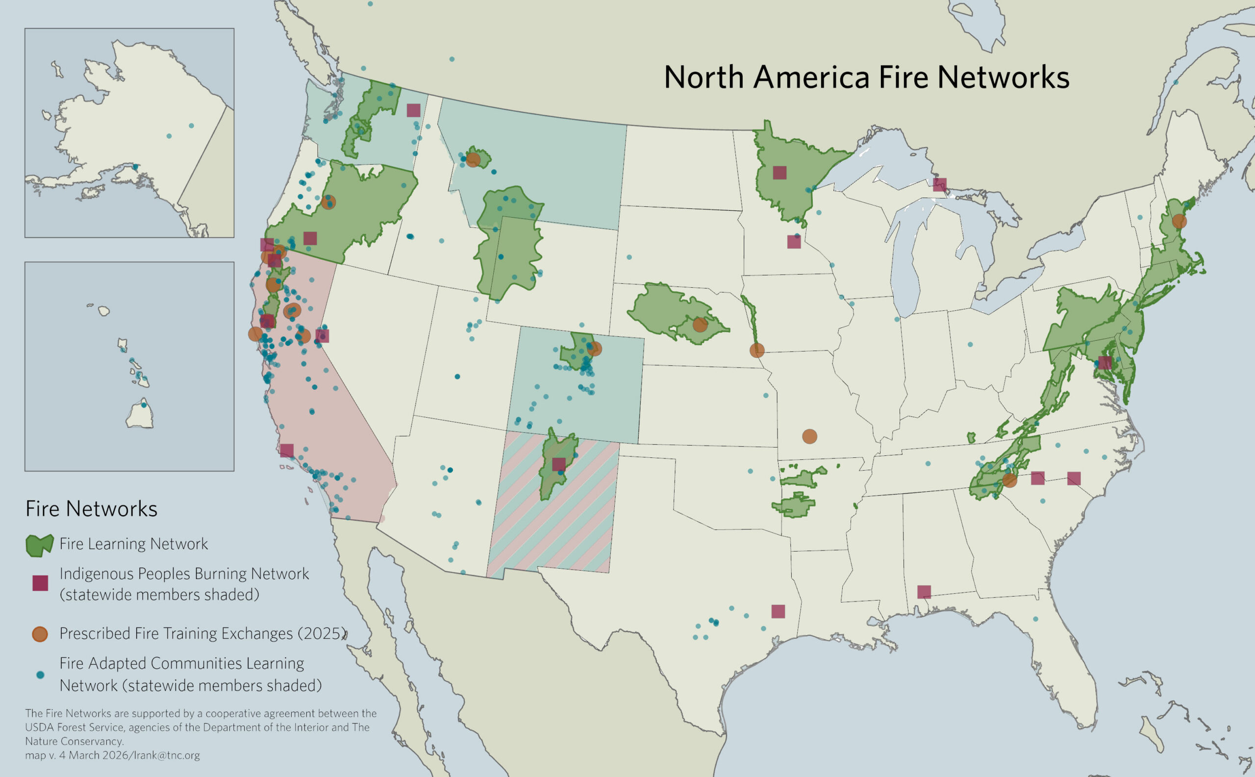 Map showing Fire Networks members, events, and coverage areas as of 2026