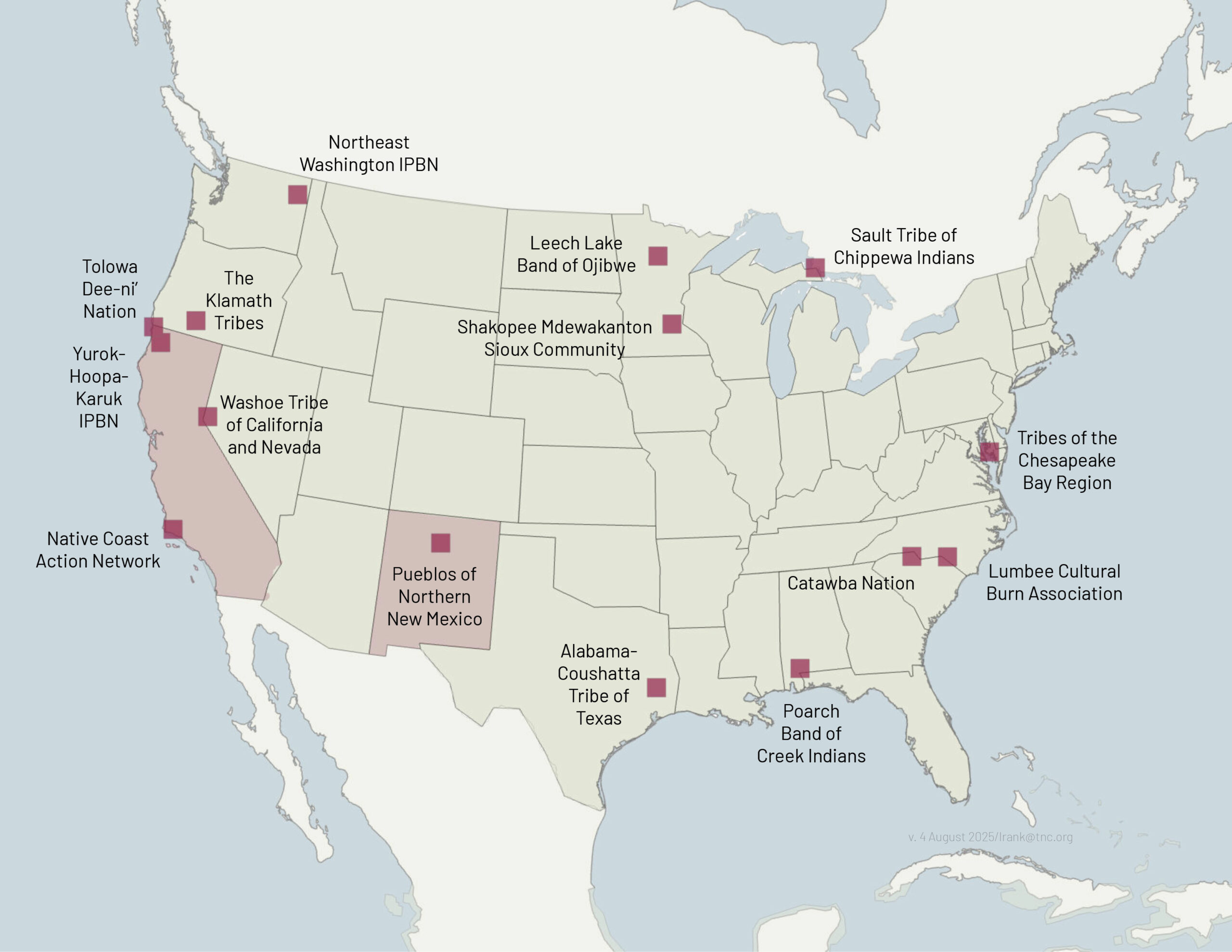 Map of the United States showing Tribes in the IPBN